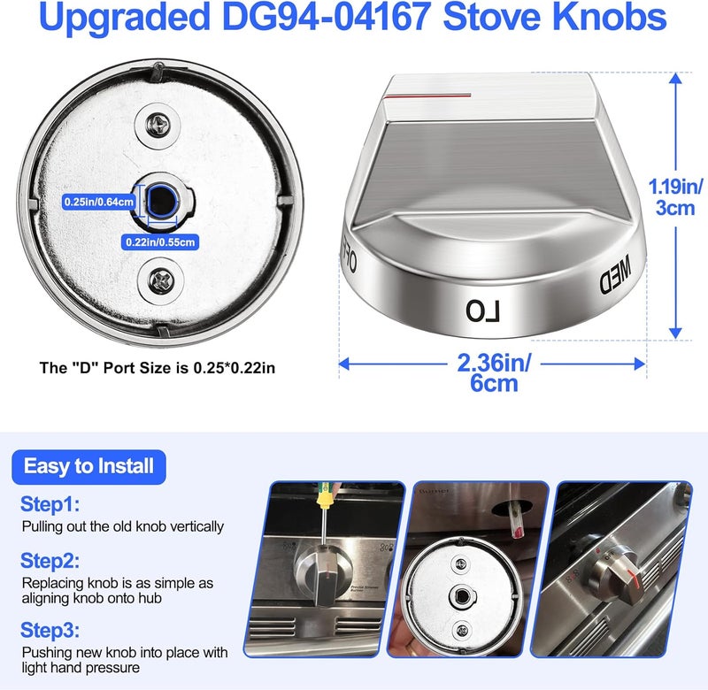 S-Union مقابض موقد سامسونج DG94-04167 المحدثة للاستبدال، DG94-04167A لموقد الغاز، تناسب NX60A6111SS/AA NX60A6311SS/AA NX60A6511SS/AA NX60A6711SS/AA لمقبض موقد سامسونج (فضي) - Image 4